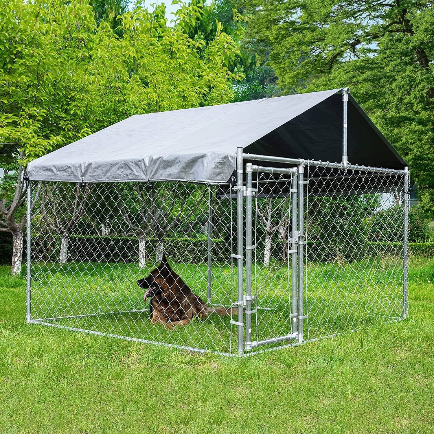 HITTITE Large Outdoor Dog Kennel, Heavy Duty Outdoor Fence Dog Cage, Anti-Rust Dog Pens Outdoor Dog Fence with Waterproof UV-Resistant Cover and Secure Lock for Backyard 6.76'Lx6.76'Wx5.64'H