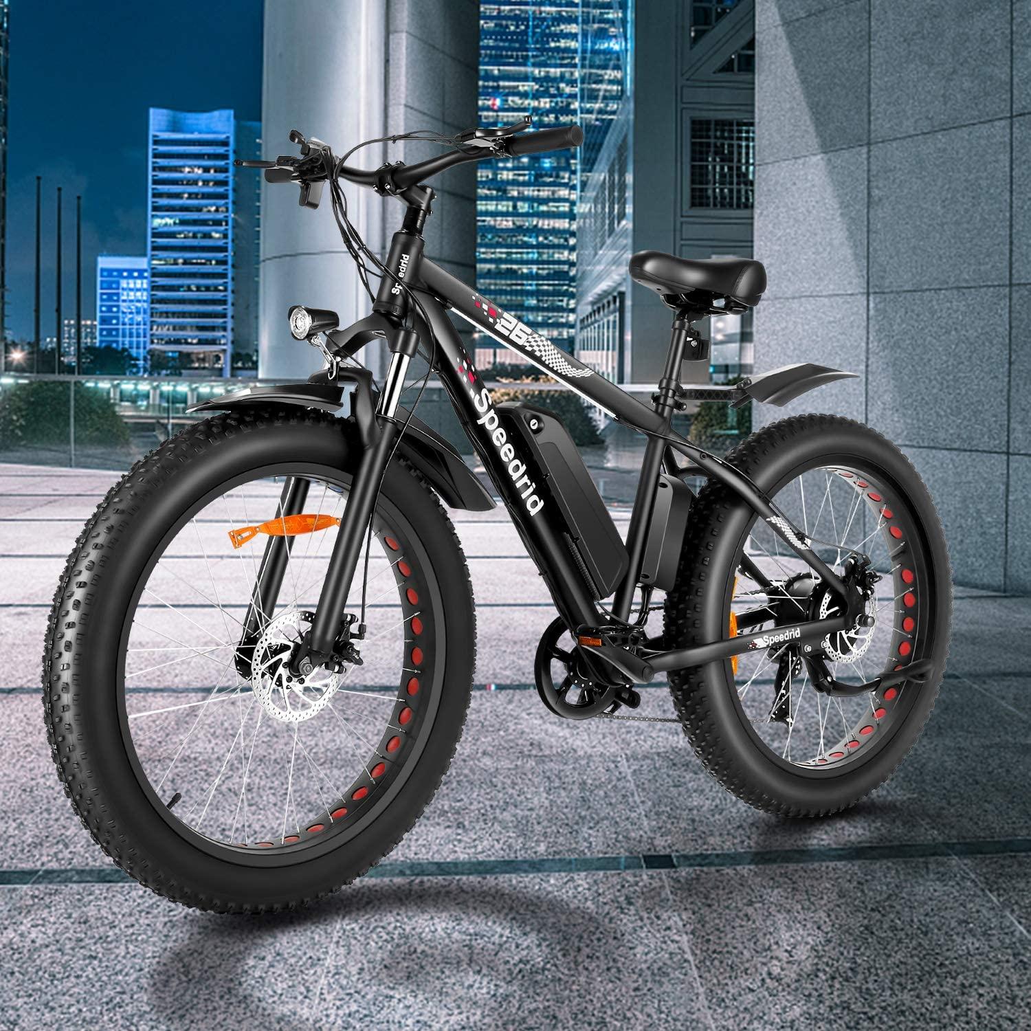 Speedrid Electric Bike 48V 500W Fat Tire Electric Bike Snow Bike 26���?4.0, 48V 10Ah Removable Battery and Professional 7 Speed