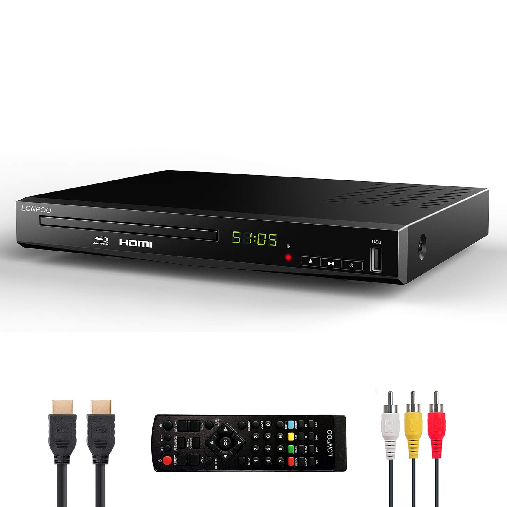 HD Blu Ray Disc Player for TV with HDMI and AV Cables, 1080P, Built in PAL NTSC