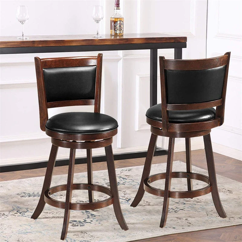 2 Pack 24Quot Wooden Counter Stools 360Deg Swivel Bar Stools With Backs Counter Height Stool Upholstered Bar Chairs Dining Chairs - Comfortable And Ergonomic Design