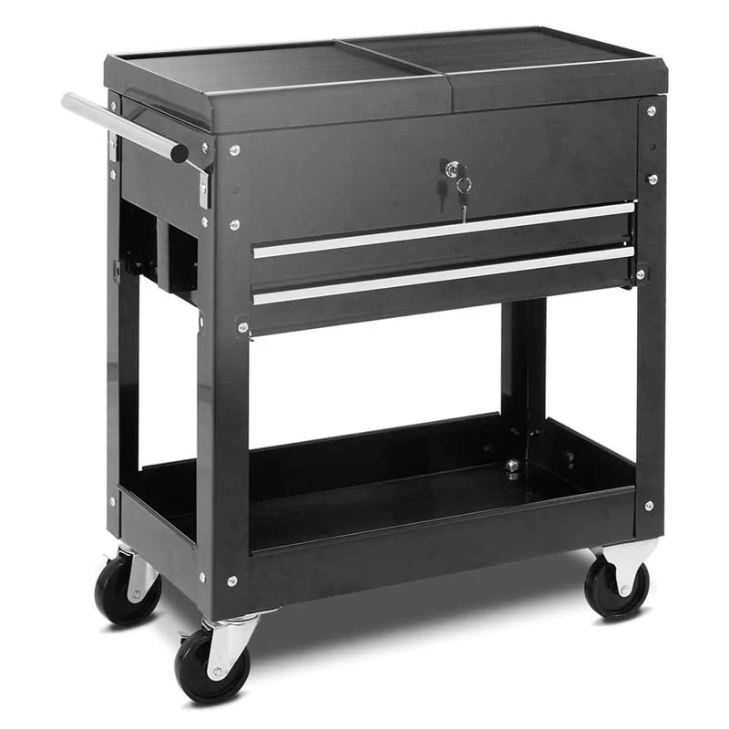 Portable Rolling Tool Cart 2 Drawer Tool Storage Cabinet Metal Toolbox Organizer With Slide Top - Durable Tools For Home Projects