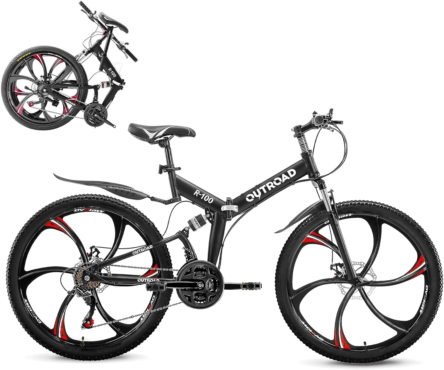 Outroad Folding Mountain Bike 26 Inch for Adult, 21 Speed Dual Suspension MTB Foldable Bicycle