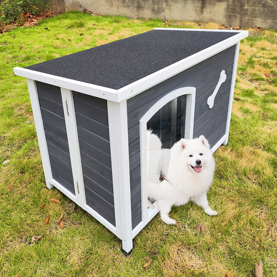 Outdoor Dog House, Large Wooden Waterproof Dog Cage, Windproof Warm Dog Kennel Easy to Assemble