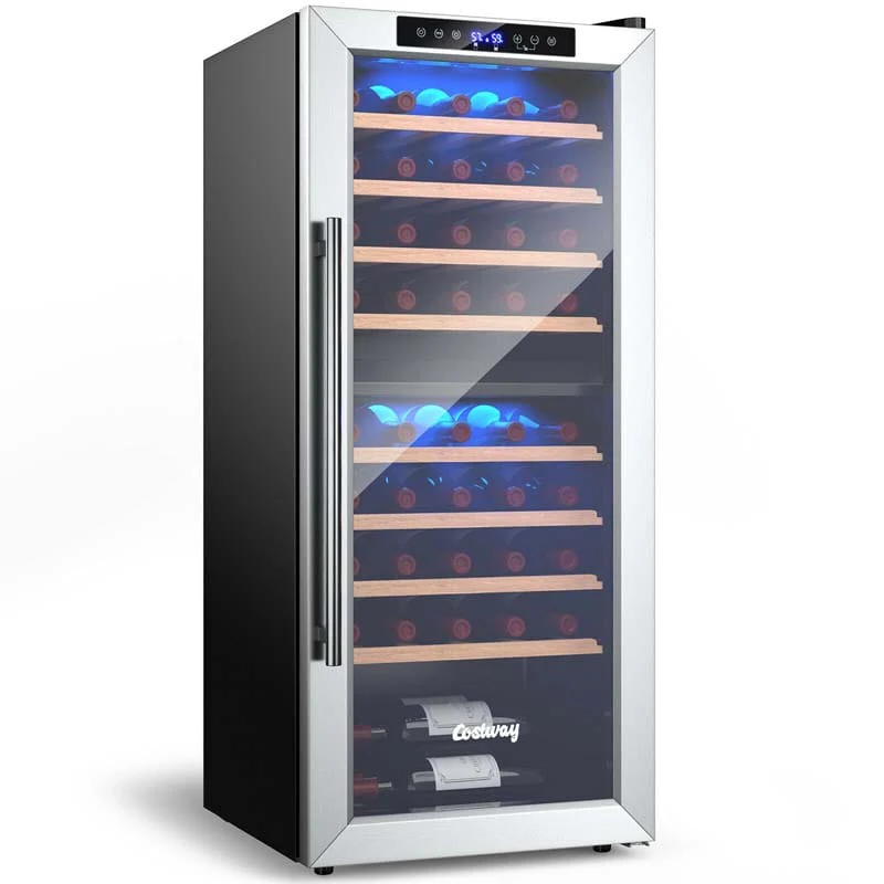 20Quot 43 Bottle Dual Zone Wine Cooler Refrigerator Freestanding Wine Cellar With 8 Wooden Shelves