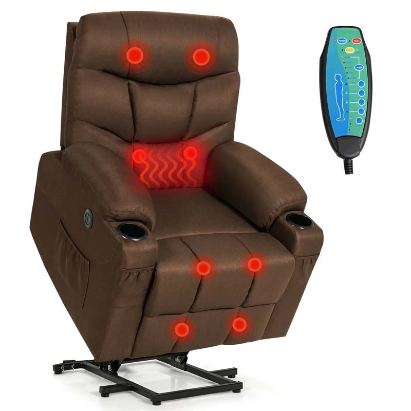 Linen Fabric Power Lift Recliner Chair With Massage Amp Lumbar Heat Electric Stand Up Lift Sofa For Elderly - Comfortable And Ergonomic Design