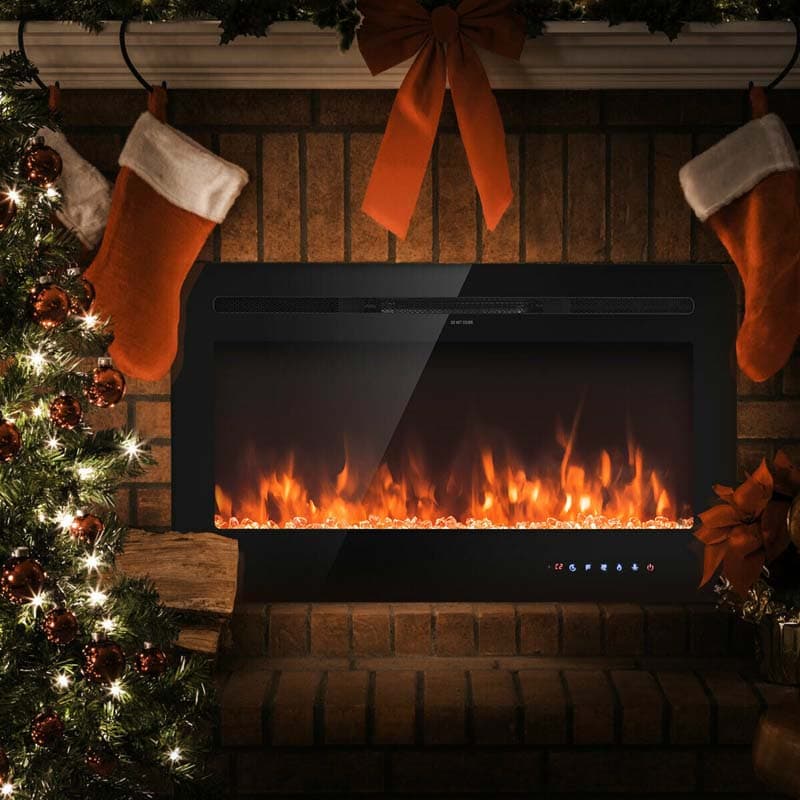 36Quot Ultra Thin Recessed Electric Fireplace Insert 1500W Wall Mounted Fireplace Heater With 9 Flame Colors