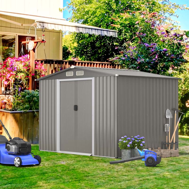 8 X 6 Ft Outdoor Metal Storage Shed Garden Tool Storage Room With Foundation 4 Louvers Double Doors Amp Ramp - Durable Tools For Home Projects
