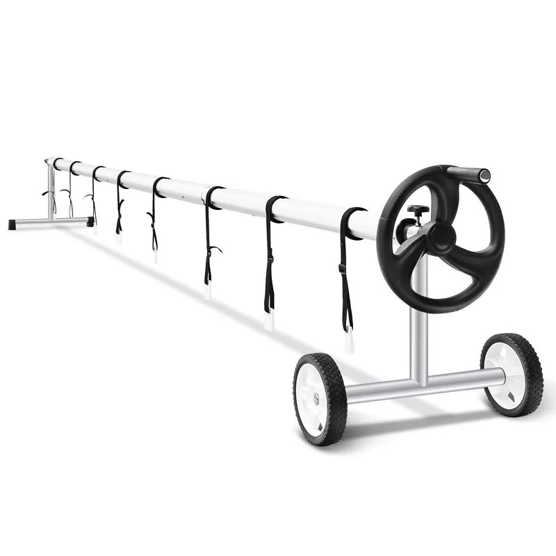 18 Ft Solar Pool Cover Reel Set With Hand Crank Amp Wheels Aluminum Solar Swimming Inground Cover Blanket Reel Roller - High Quality Set For Everyday Use