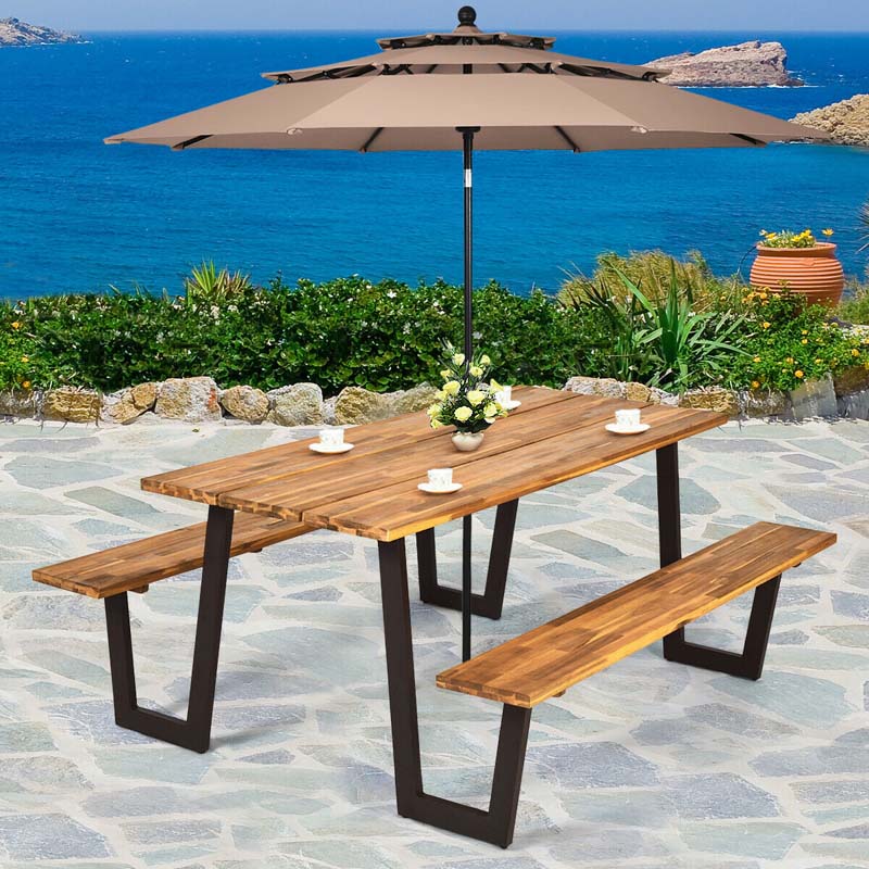 70Quot Patented Picnic Table Bench Set With Umbrella Hole Acacia Wood Outdoor Dining Table Bench Set - High Quality Set For Everyday Use