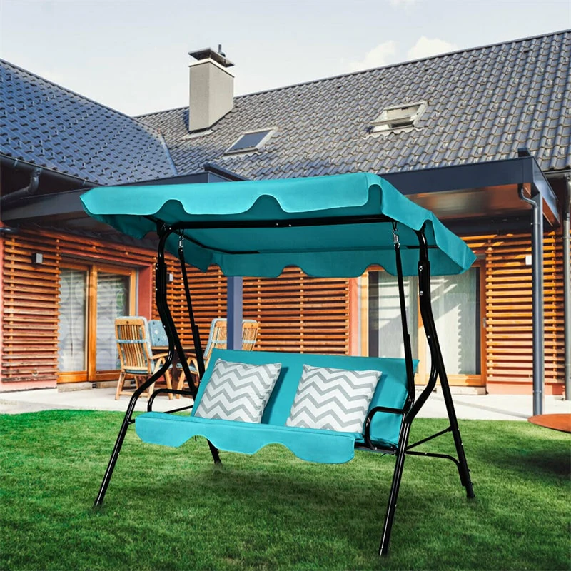 3 Person Cushioned Metal Outdoor Patio Porch Swing Chair Bench Glider With Adjustable Awing Canopy - Comfortable And Ergonomic Design