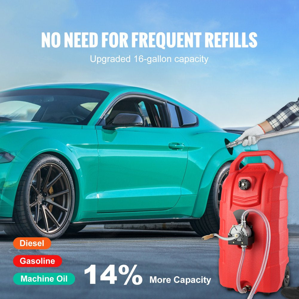VEVOR 16 Gallon Fuel Caddy, 7.8 L/Min, Portable Gas Storage Tank Container