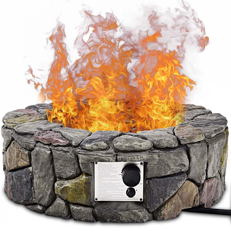 28Quot 40000 Btu Round Stone Look Outdoor Propane Gas Fire Pit Table With With Pvc Cover Amp Lava Rocks - Waterproof Protective Cover
