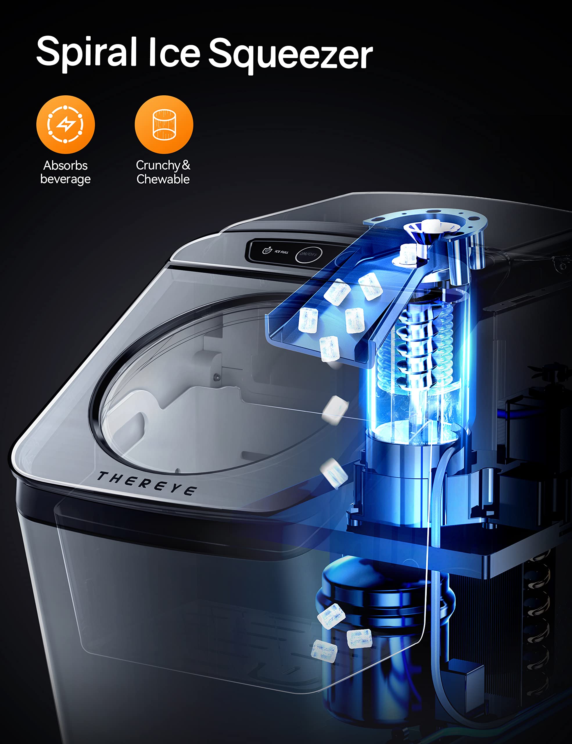 Thereye Countertop Nugget Ice Maker, Top-Loading Pebble Ice Maker Machine, 30lbs Per Day, 2 Ways Water Refill, Self-Cleaning, Stainless Steel Finish Ice Machine for Home Office Bar Party