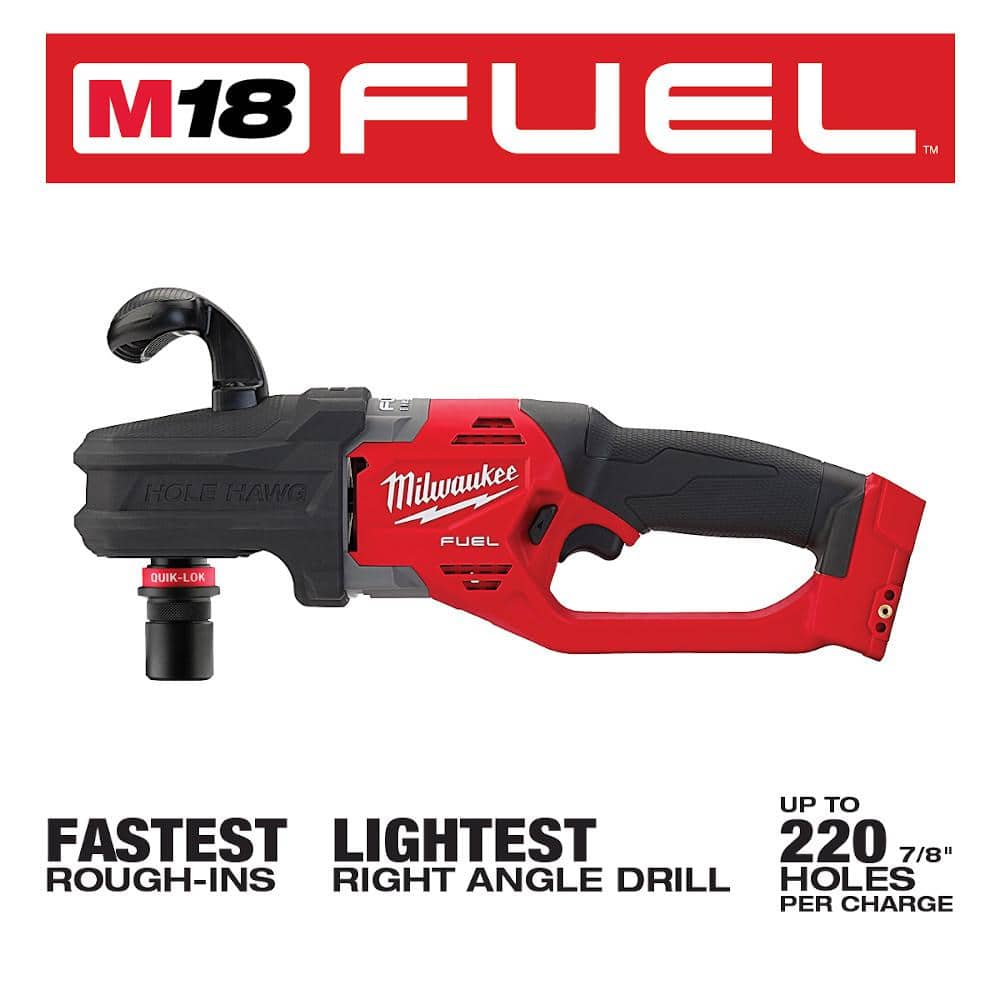 M18 FUEL 18V Lithium-Ion Brushless Cordless Hole Hawg 7/16 in. Right Angle Drill W/ Quick-Lok (Tool-Only) 2808-20