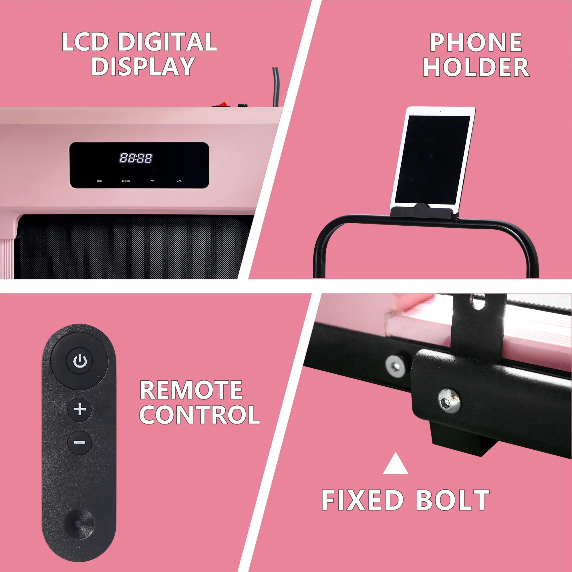 BITOUSHI Treadmill Under Desk Walking Pad 2 in 1, 3.0HP Portable Small Treadmill for Office & Home, Ultra Quiet & Installation Free with Remote Control, LED Display, 220 Lb Capacity   Pink