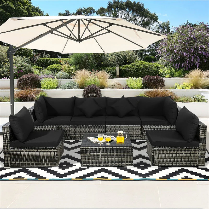7 Pcs Rattan Patio Sectional Couch Set Outdoor Wicker Furniture Set With Cushions Amp Coffee Table - High Quality Set For Everyday Use