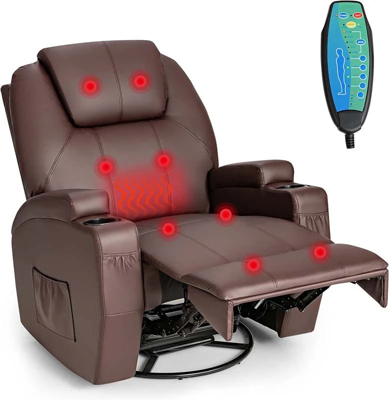 Leather Massage Recliner Chair 360 Degree Swivel Glider Rocker With Lumbar Heating Amp Remote Control - Comfortable And Ergonomic Design