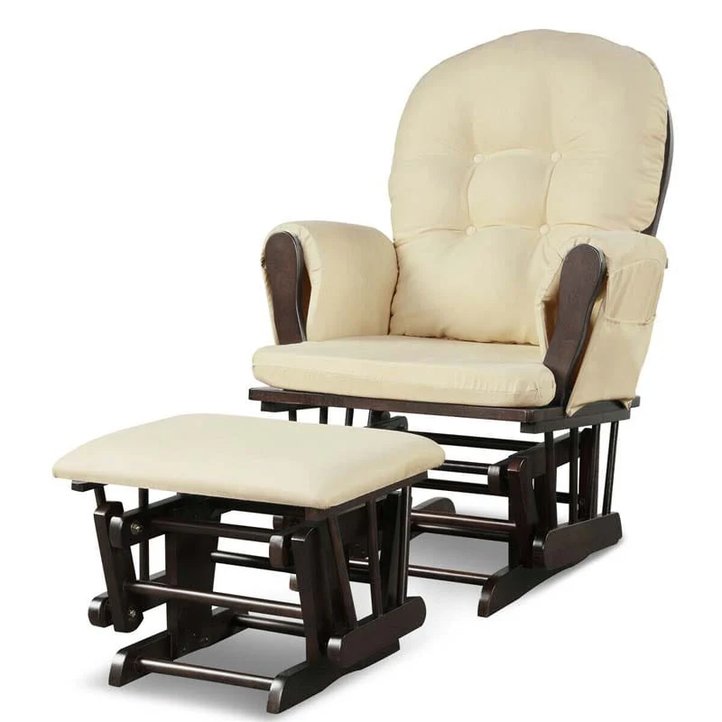 Glider Rocking Chair Amp Ottoman Set Solid Wood Baby Rocker Nursery Chair With Padded Cushions Amp Pockets - High Quality Set For Everyday Use