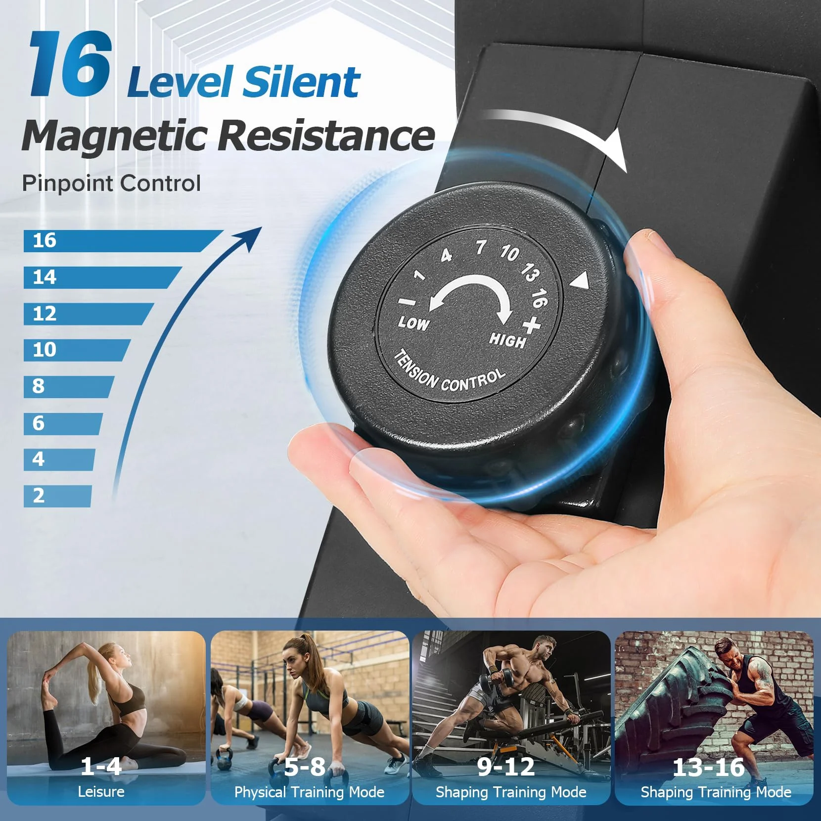 Rowing Machine, Magnetic Rowing Machine 16 Resistance Levels Quiet Machine Max 350lb Weight Capacity with, Neche Folding Magnetic Rowing, for Home Workout Black