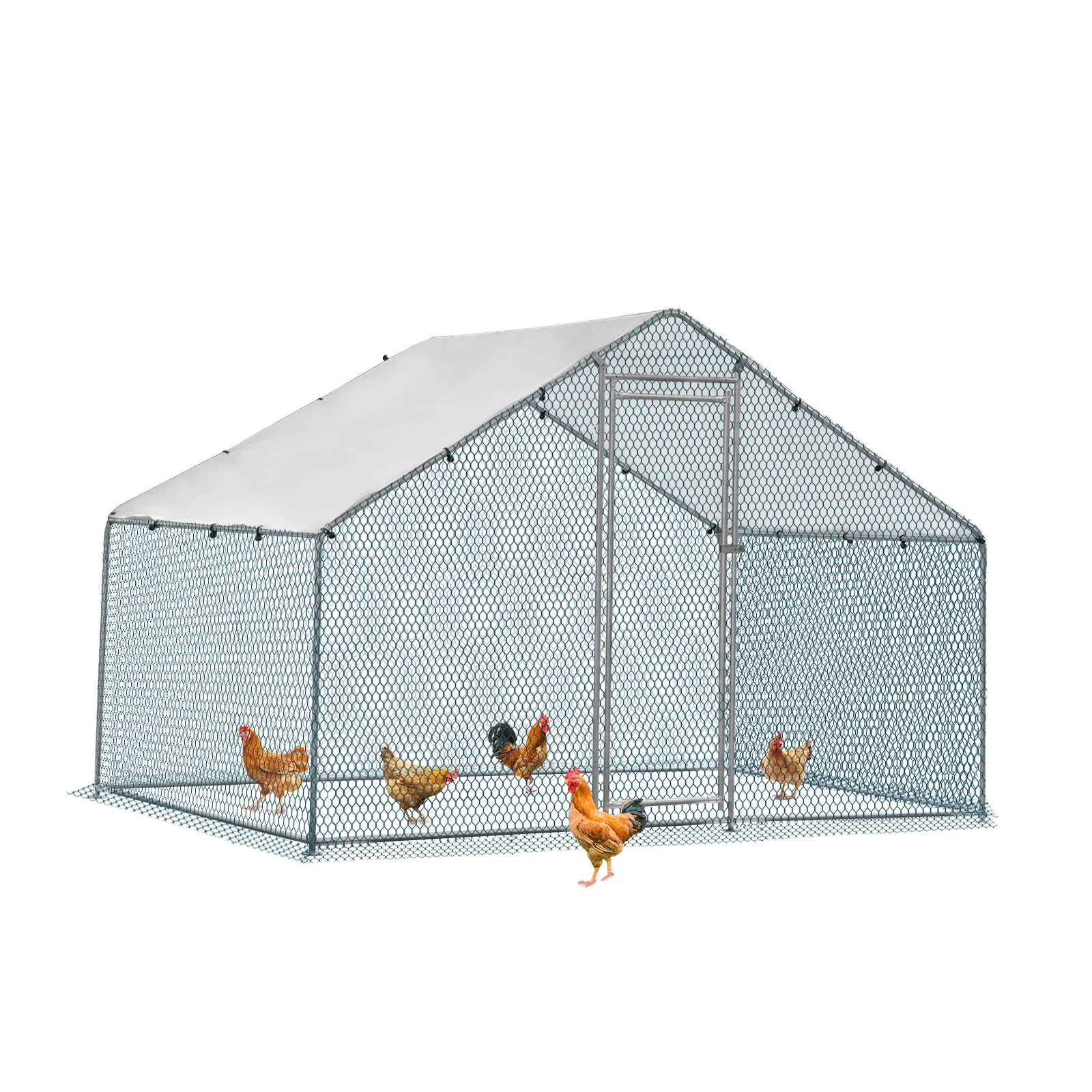 ZephyPaws 6.5 x 10 ft Large Metal Chicken Coop, Walk in Poultry Cage Chicken Hen Run House with Waterproof Cover, Rabbits Cats Dogs Farm Pen for Outdoor Backyard Farm Garden