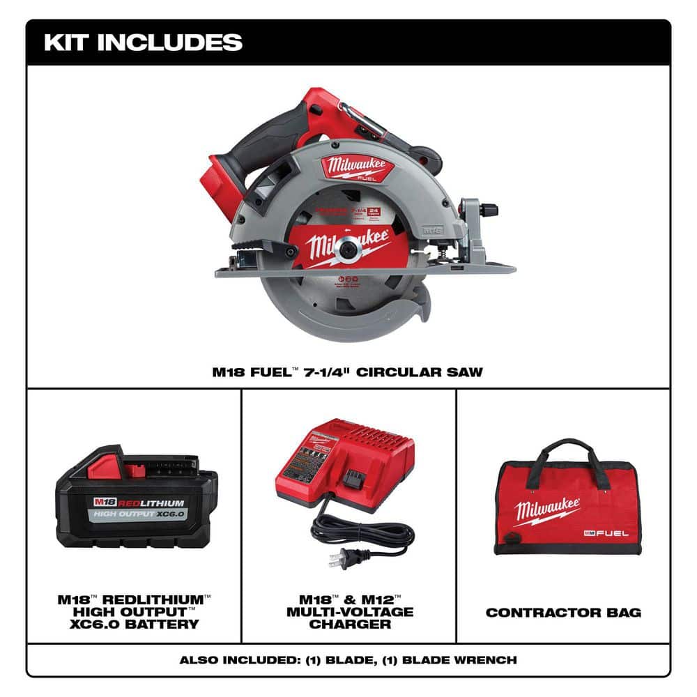 M18 FUEL 18-Volt Lithium-Ion Brushless Cordless 7-1/4 in. Circular Saw Kit with One 6.0Ah Battery, Charger, Case 2732-21HO