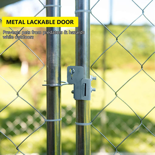 Best Outdoor Metal Dog Kennel Run House with Water Resistant Cover Roof Cage,Silver