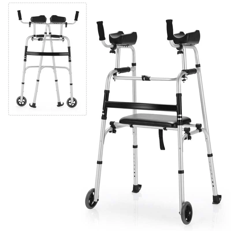 Folding Standard Rollator Walker With Seat Amp Armrest Pad Lightweight Standing Amp Walking Mobility Aid