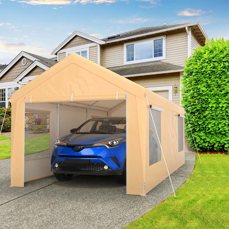 10 X 20 Ft Heavy Duty Steel Carport Portable Garage Car Canopy Shelter Party Tent With Removable Sidewalls Roll Up Door