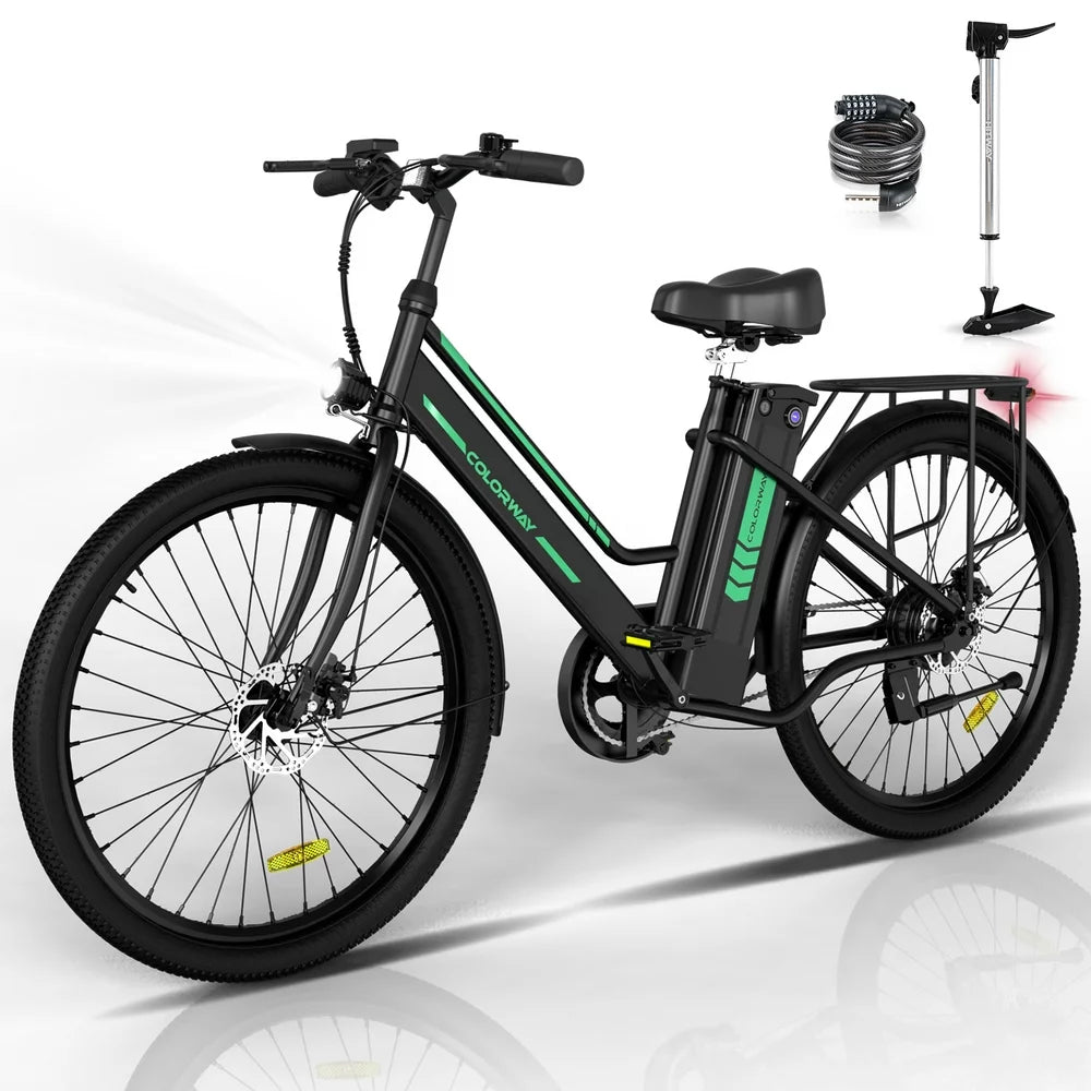 COLORWAY 26" Electric Bike for Woman, 500W Powerful Motor, 36V 12AH Removable Battery