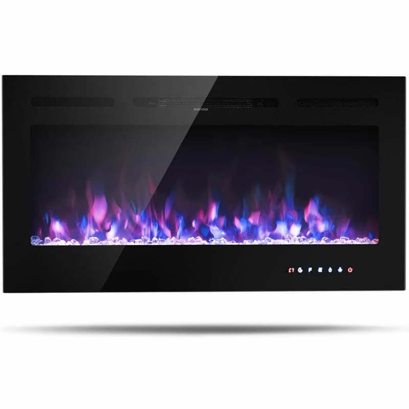 40Quot Ultra Thin Recessed Electric Fireplace Insert 1500W Wall Mounted Fireplace Heater With 9 Flame Colors