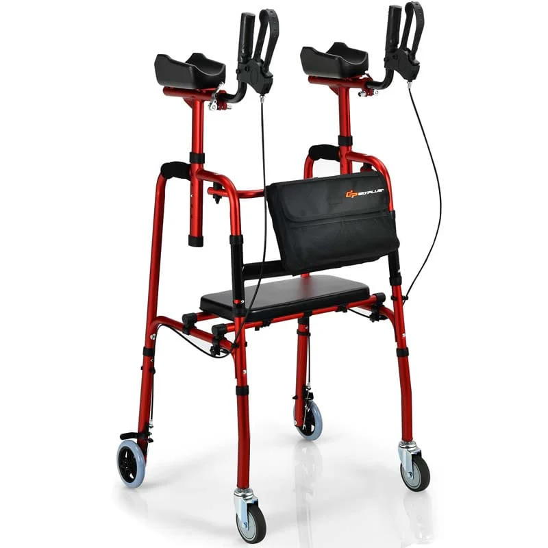 2 In 1 Folding Upright Walker Height Adjustable Rollator Walker With Seat Amp Wheels Mobility Walking Aid For Seniors