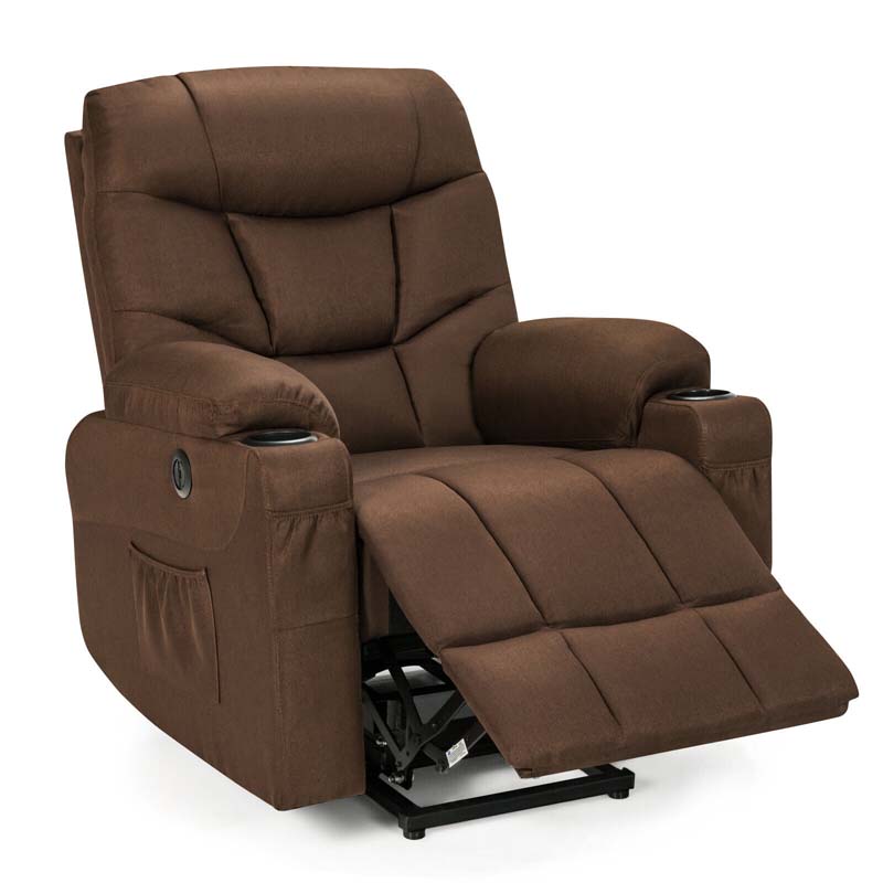 Linen Fabric Power Lift Recliner Chair With Massage Amp Lumbar Heat Electric Stand Up Lift Sofa For Elderly - Comfortable And Ergonomic Design