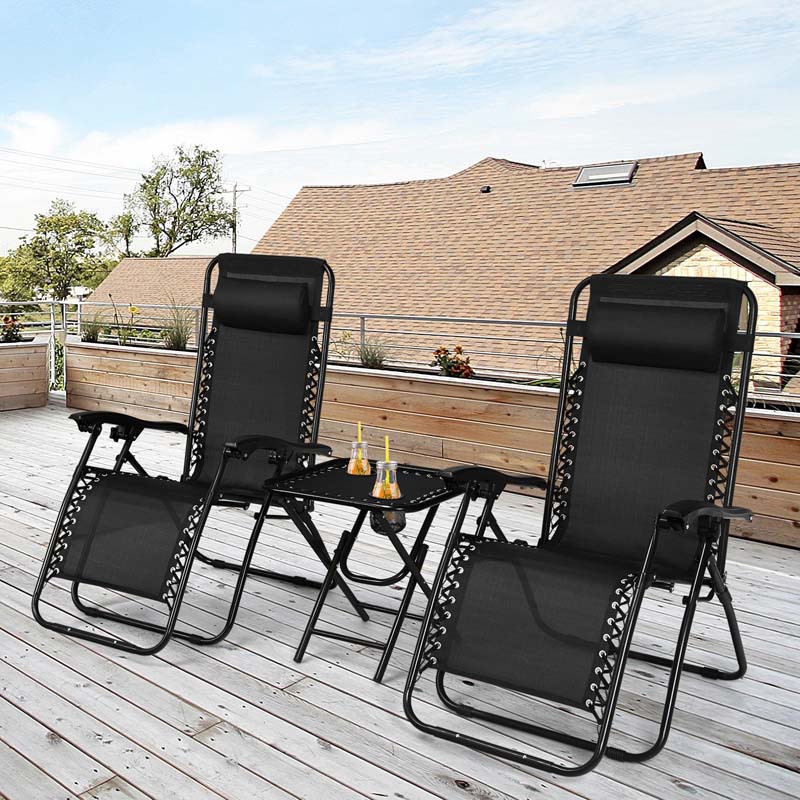 3 Pcs Folding Zero Gravity Recliner Patio Yard Pool Outdoor Chaise Lounge Chairs Table Set - High Quality Set For Everyday Use