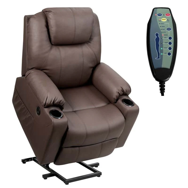 Electric Power Lift Recliner Leather Massage Reclining Sofa Elderly Lift Chair With Lumbar Heating Amp 8 Vibrating Nodes Cup Holder Usb Port - Comfortable And Ergonomic Design