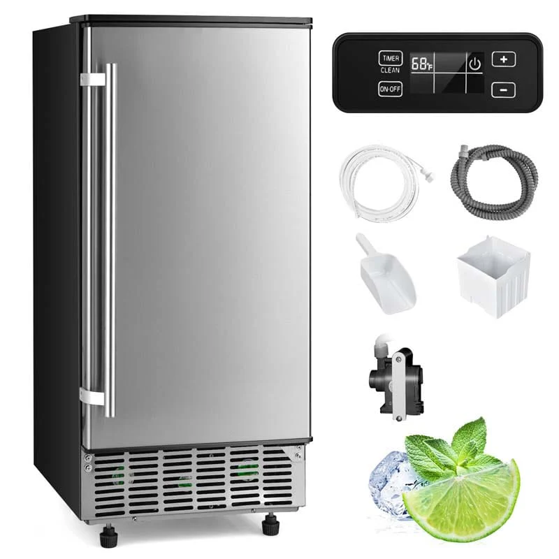 115V 80Lbs24H Commercial Ice Maker Machine With Drain Pump 25Lbs Ice Bin Self Cleaning Function