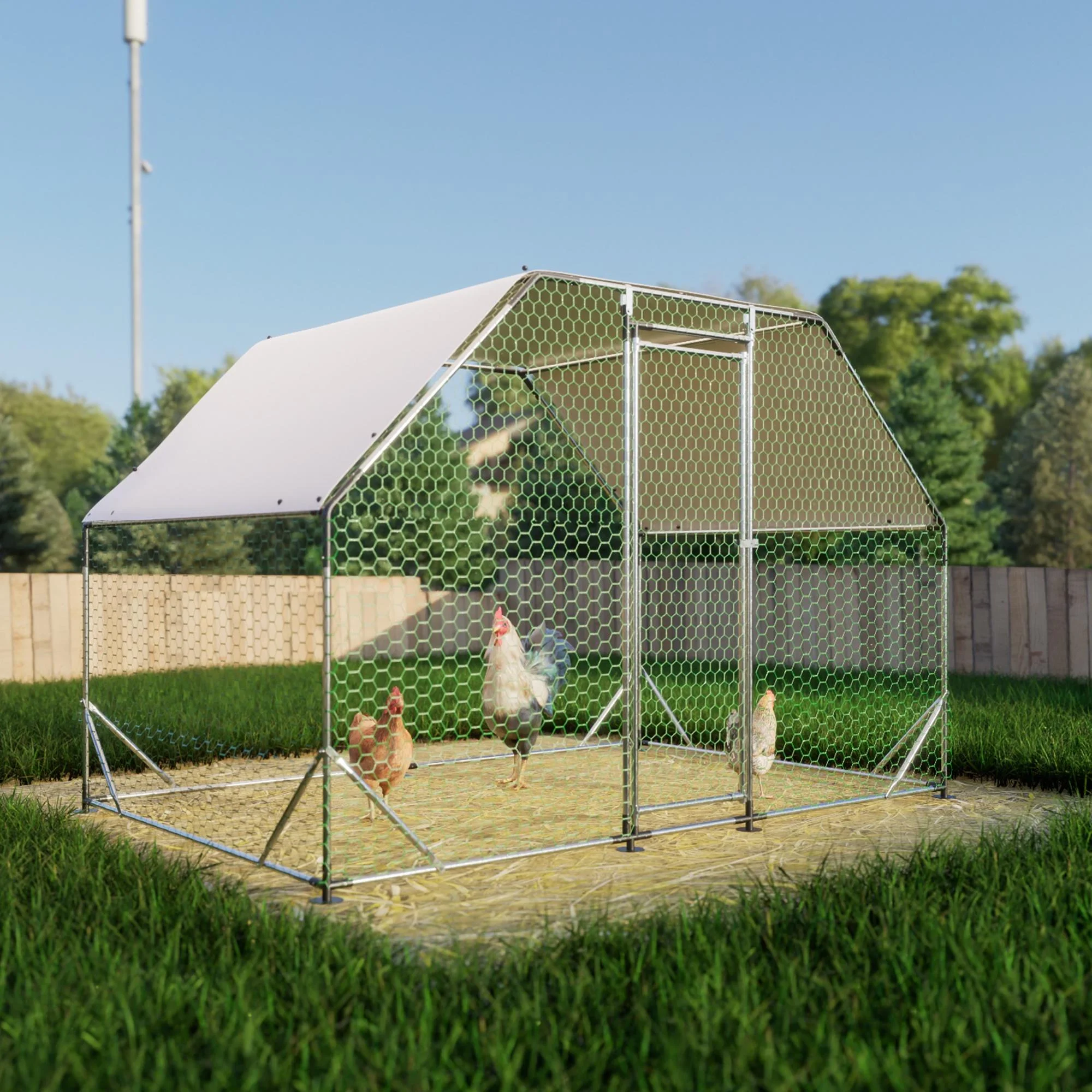 Large Chicken Coop for 6 8 Chickens, Seizeen Walk in Chicken Run with Waterproof, Galvanized Wire Poultry Hen Dog House Rabbits Hutch Duck Cage, 10FT