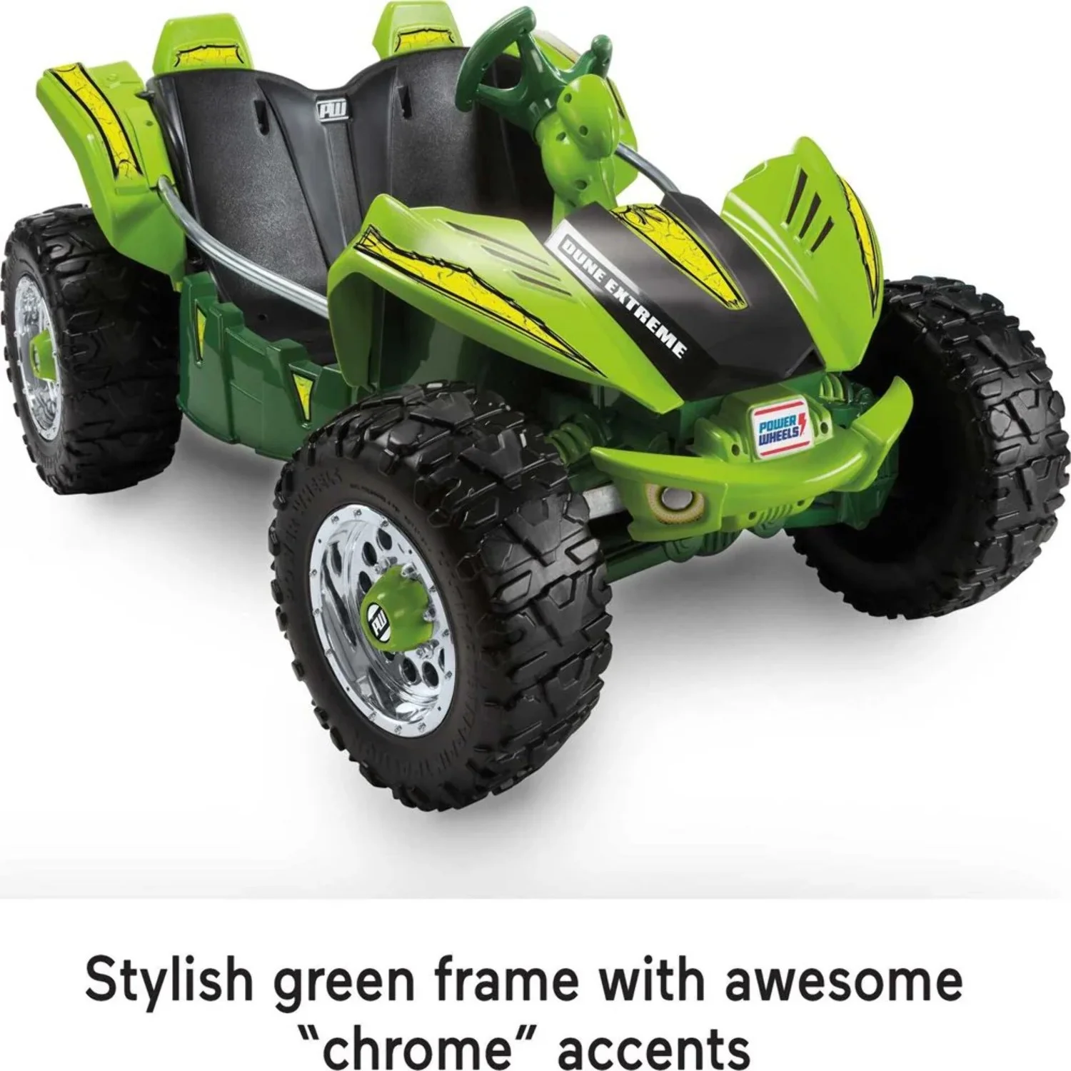 12V Kids Ride-On Electric Dune Racer - Extreme Steel Frame - Rechargeable Battery - Green Color