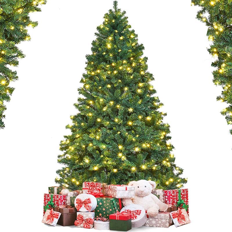 7 Ft Green Pre Lit Artificial Christmas Tree With 300 Warm White Led Lights Amp 1096 Hinged Branch Tips