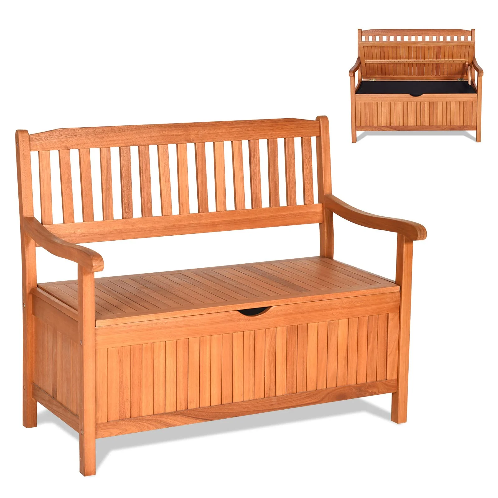 42Quot Wooden Patio Storage Bench Large Deck Box 33 Gallon Capacity Outdoor Entryway Storage Bench Wwaterproof Inner Bag