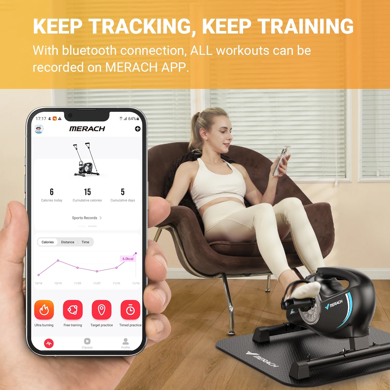 MERACH Under Desk Bike Pedal Exerciser Indoor Silent Elliptical Machine for Legs and Arms Mini Foot Pedal Exercise Bike with Free App,Non-Slip Mat,2 Resistance Bands