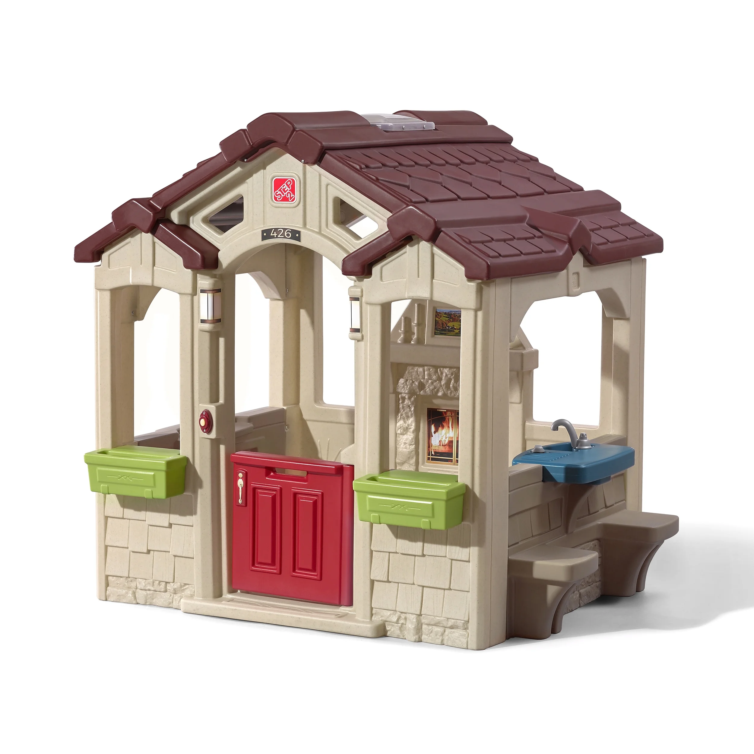 Step2 Charming Cottage Brown Toddler Plastic Playhouse for Kids Outdoor Toys