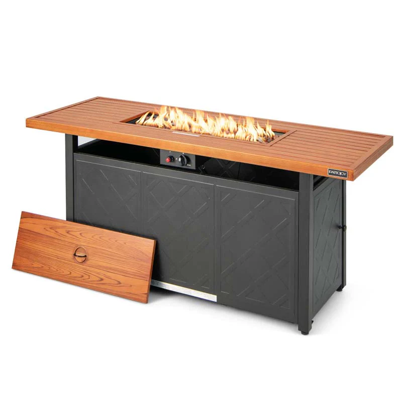 57Quot 50000 Btu Propane Outdoor Fire Pit Table Rectangular Auto Ignition Patio Gas Fire Table With Lid And Lava Rocks