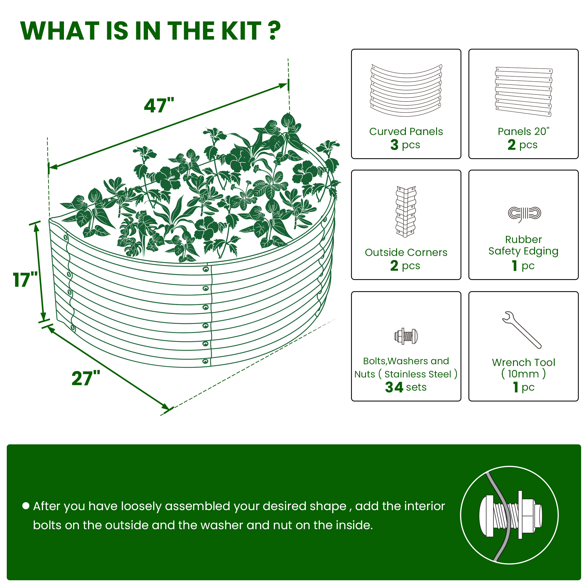 Olle Gardens 17" Tall Semi round Raised Garden Bed in Midnight Gray