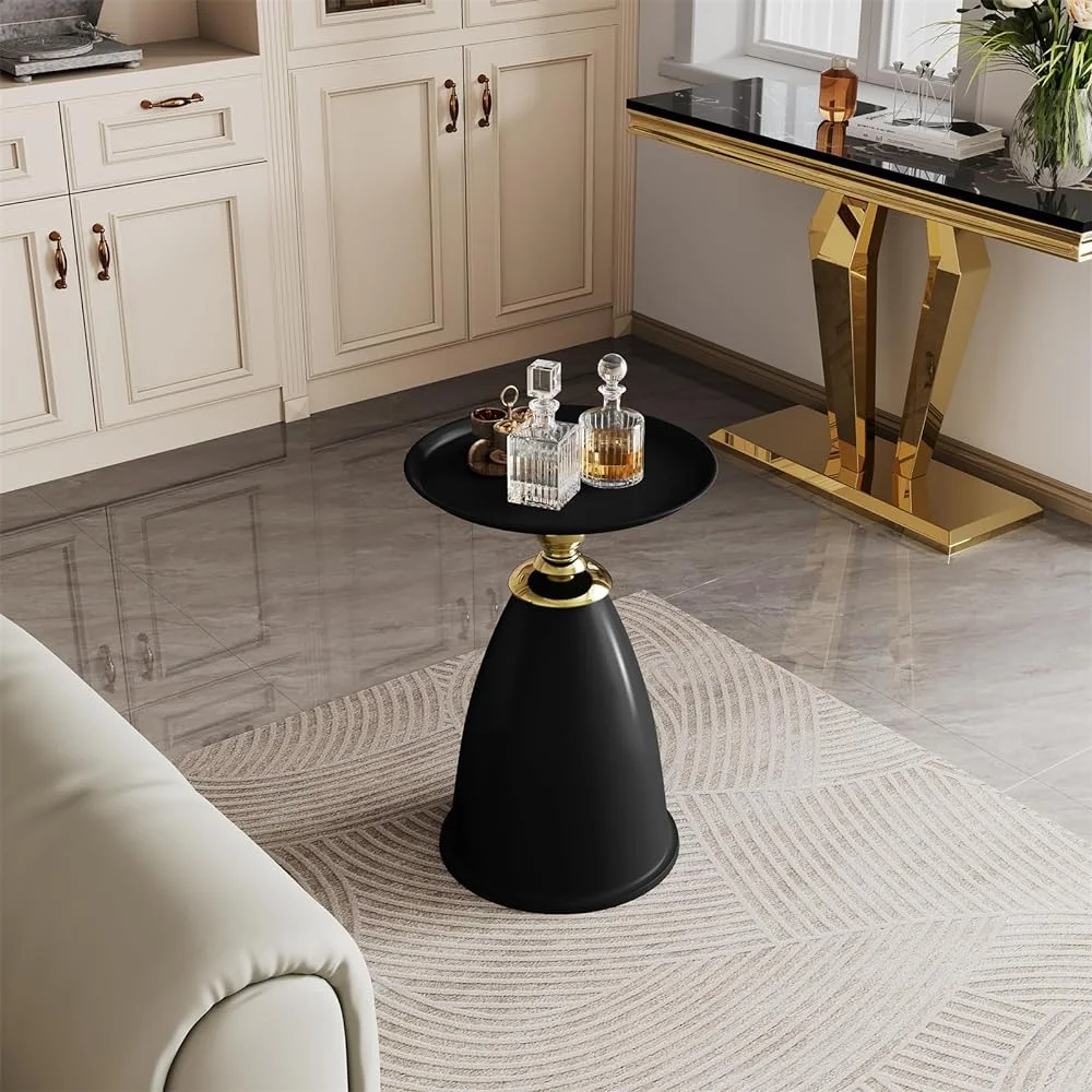 RSJIWOGZ 15 Inch Round End Metal Round for Small Sppace Modern Space Saving Pedestal Nightstand Room Bedroom Luxury Gold End (Gold Type )