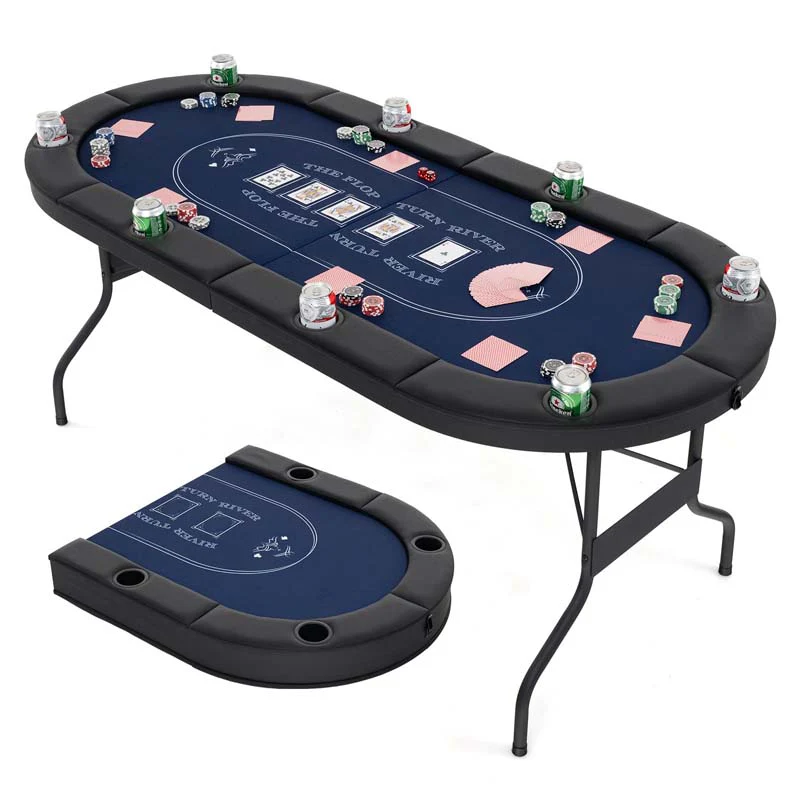 72Quot 8 Player Foldable Poker Table Portable Texas Holdem Poker Tables Wcup Holders Oval Card Game Poker Table For Game Room