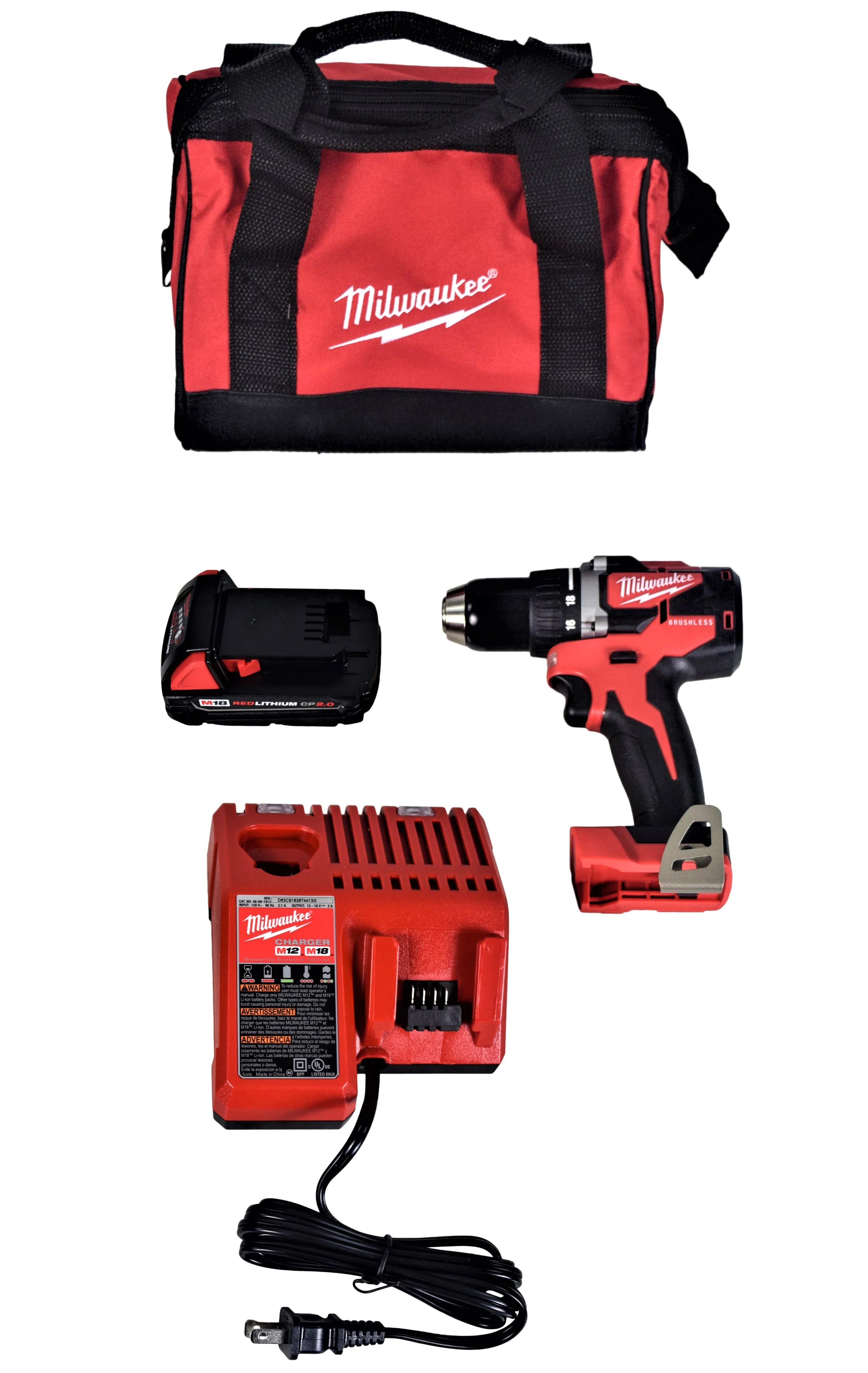 Milwaukee M18 18V Li-Ion Compact Brushless Cordless 1/2 in. Drill/Driver Kit