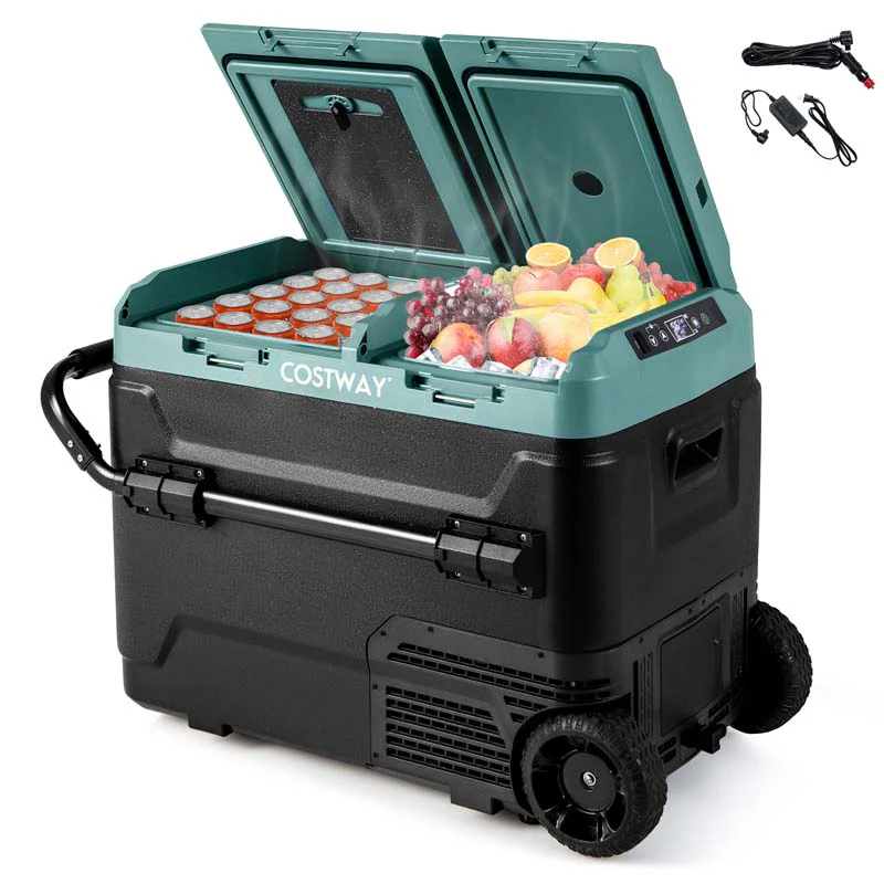 53 Quart Dual Zone Car Refrigerator With Wheels 12V24V Dc 100 240V Ac Portable Car Fridge Freezer Electric Cooler For Rv Camping