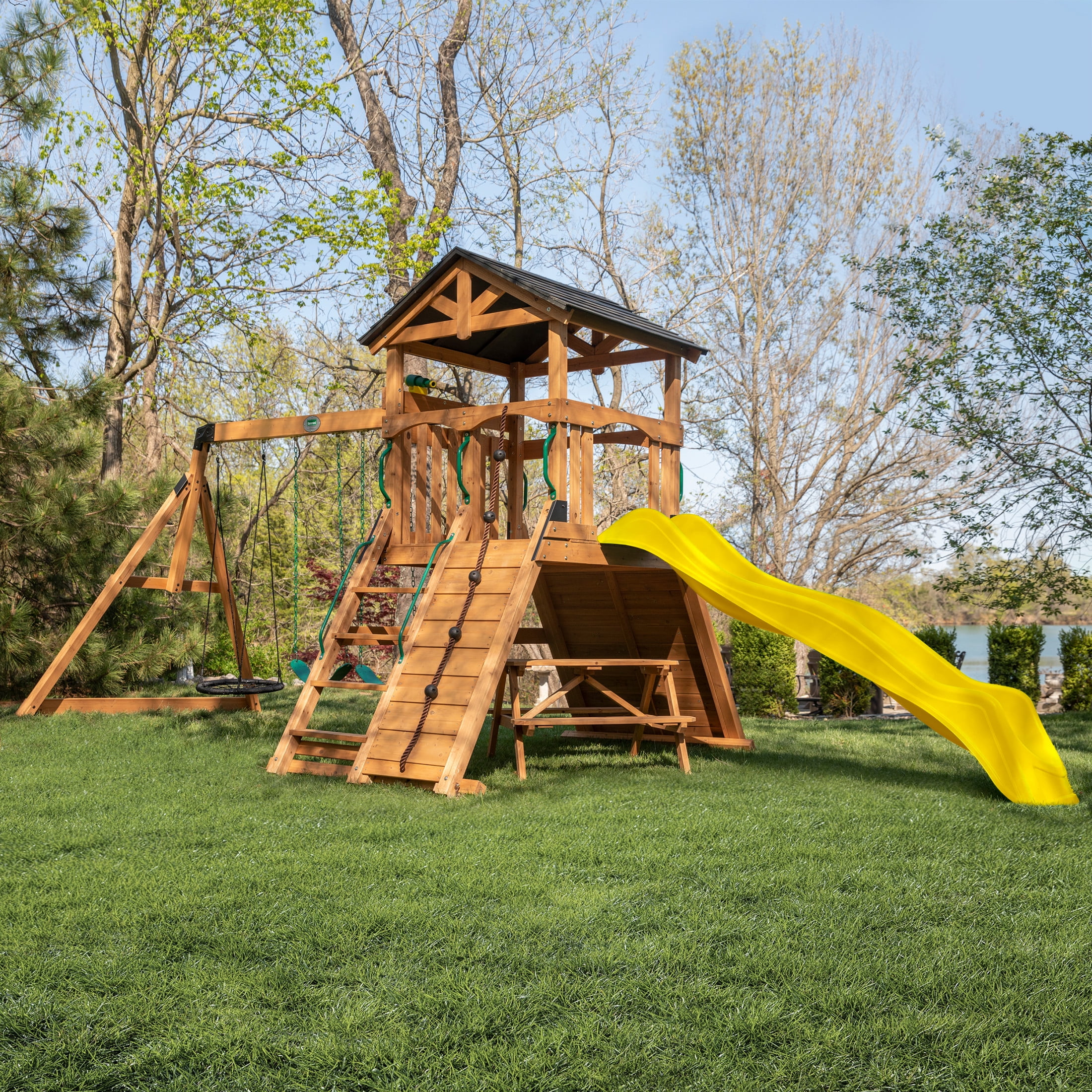 Backyard Discovery Endeavor II Swing Set With Yellow Wave Slide