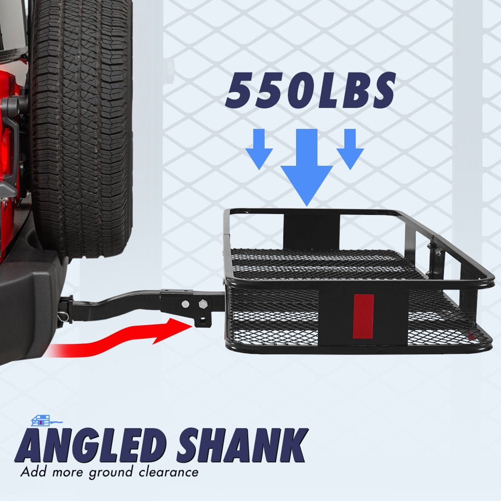 king Bird 60" X 24" X 6" Hitch Mount Folding Cargo Carrier Fits to 2'' Receiver ,550Lbs Capacity Cargo Basket with Waterproof Cargo Bag and Packing Straps