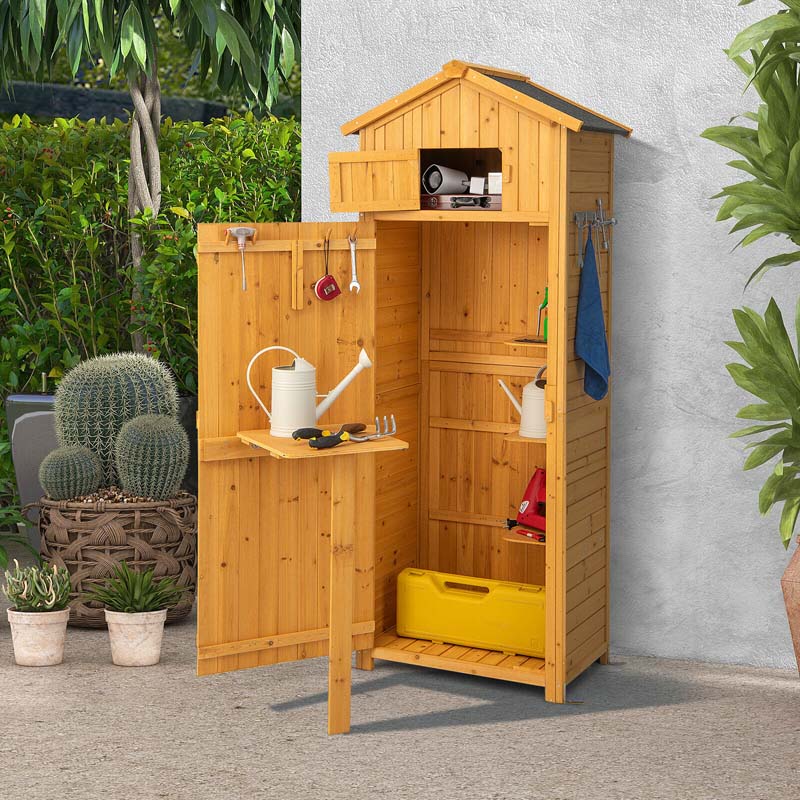71Quot Tall Waterproof Wooden Outdoor Shed Garden Tool Storage Cabinet With Lockable Doors Amp Foldable Table - Durable Tools For Home Projects